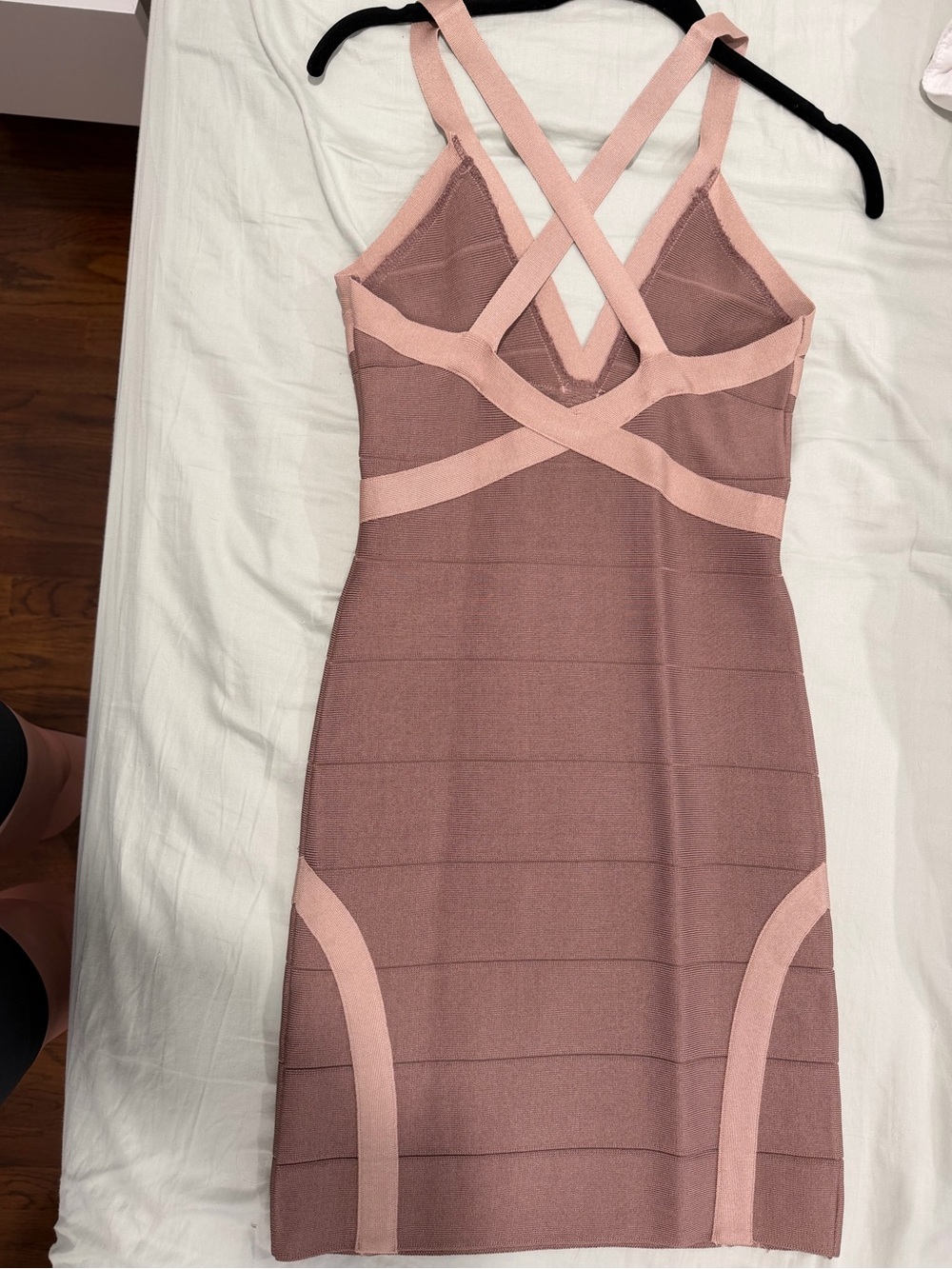 bebe Dusty Rose & Light Pink Strappy Bandage Mini Dress